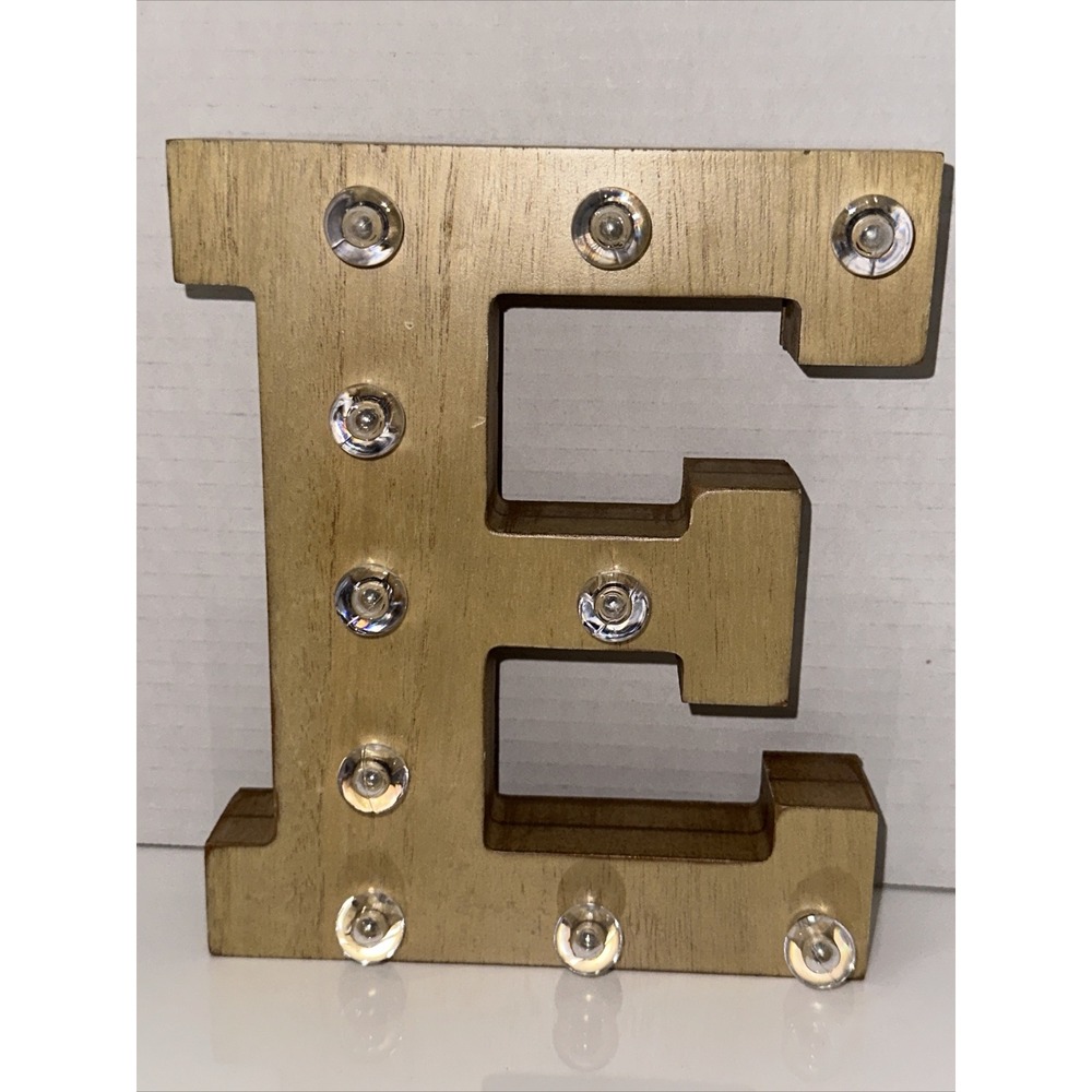 Argento SC Light Up Letter E Marquee Gold Metallic Wood Finish Battery Operated